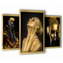 3 obrazy w ramach kobiety i złoto 99x43 cm