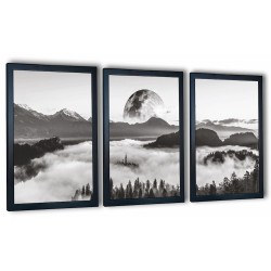 3 obrazy w ramach księżyc i las 99x43 cm
