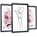 3 obrazy w ramach różowe peonie 99x43 cm