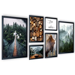 Galeria 6 szt obrazów w ramach las, natura 167x72 cm