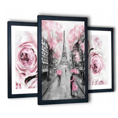 Obrazy na ścianę różowe peonie, Paryż 99x43 cm