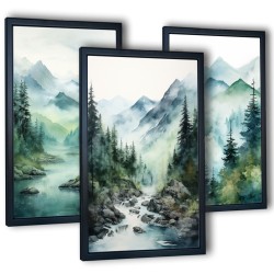 Obrazy do salonu tryptyk Góry we mgle