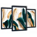 3 obrazy w ramach turkusowe liście 99x43 cm